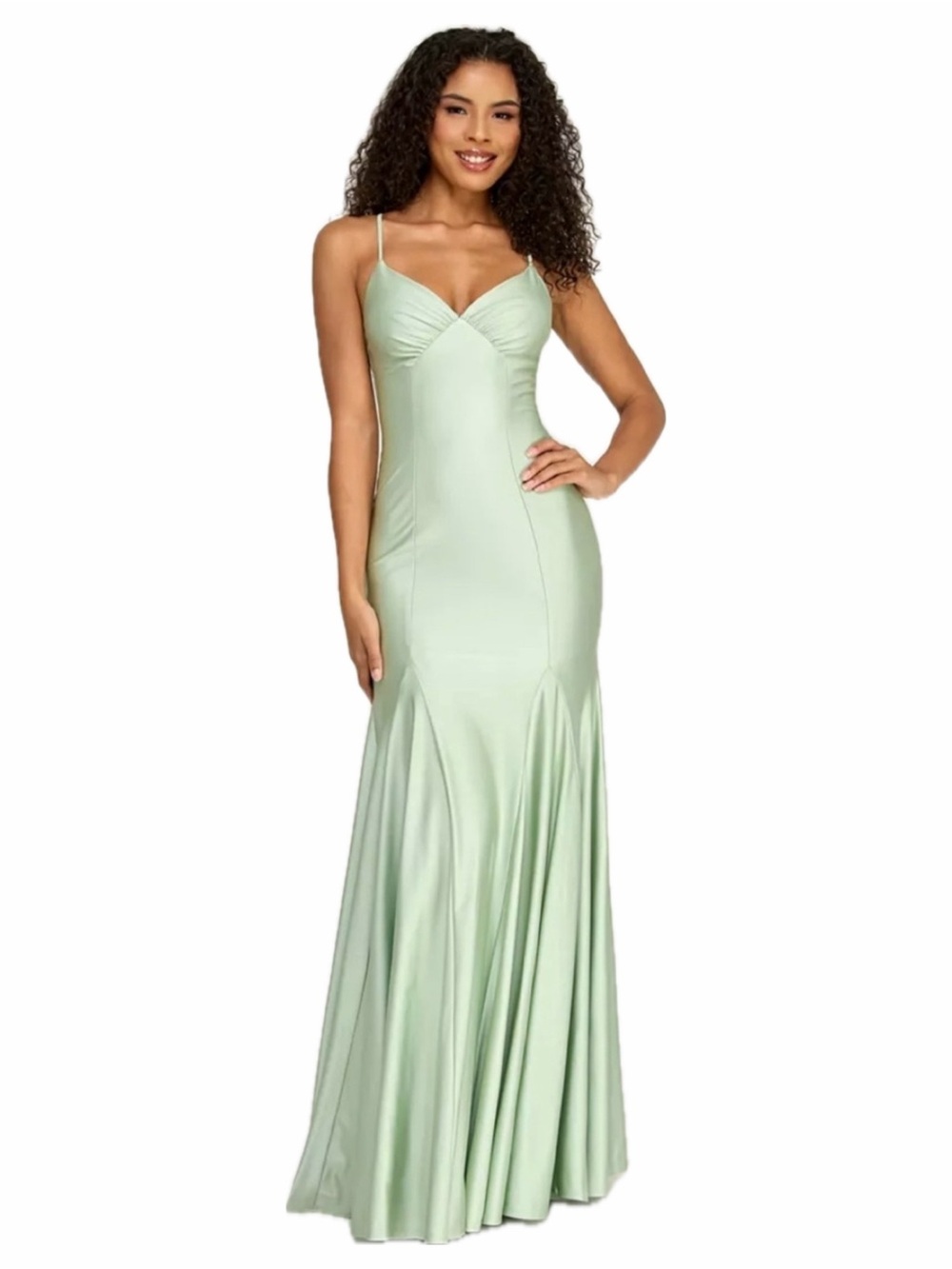 B. Darlin Shiny Mint Green Mermaid Gown
